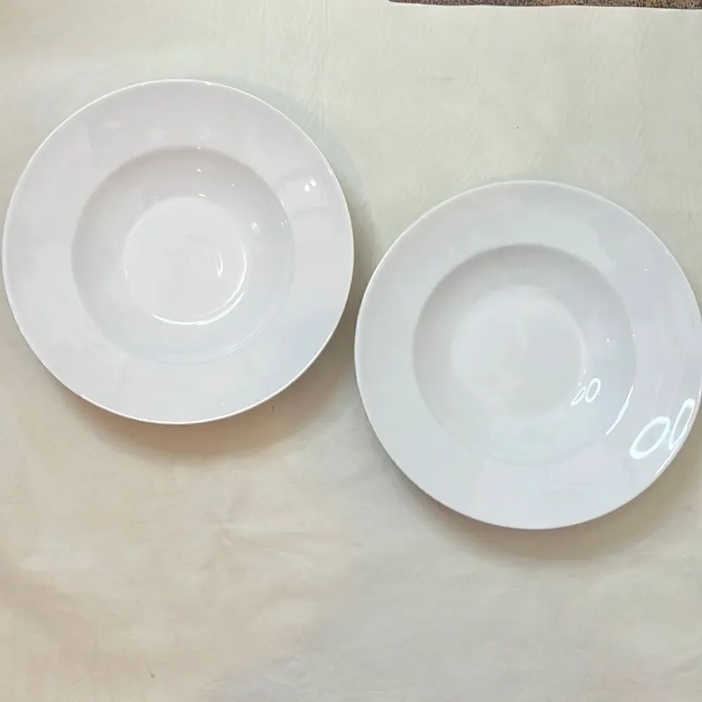 Alfredissimo Serving Bowls Large 12 Inch Round White Rimmed Set Of 2 Portugal